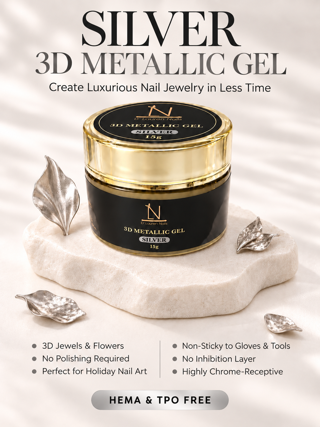 Metallic Silver 3D Gel