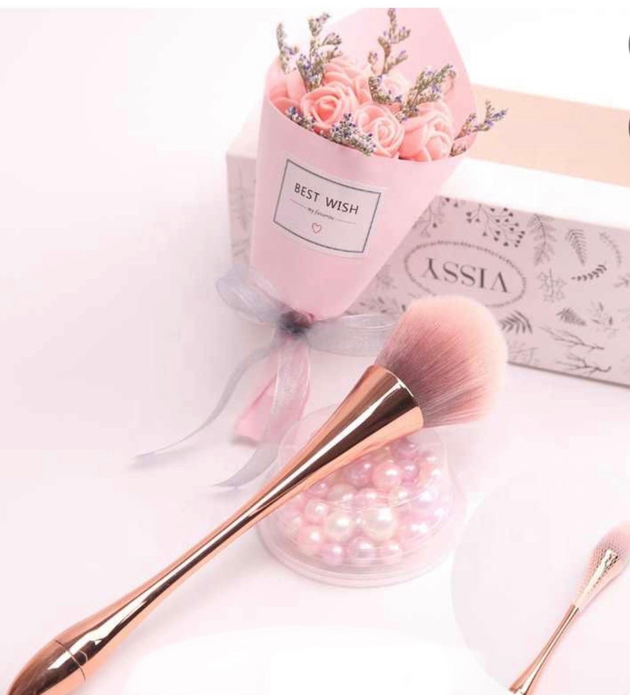 Plumero de mano de oro rosa "Mango grande"