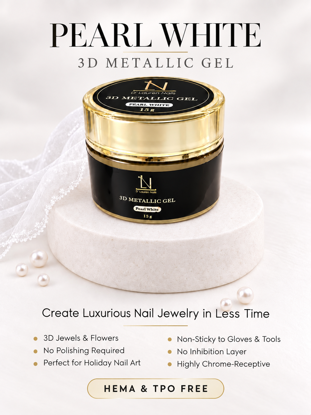 Metallic Pearl-White 3D Gel